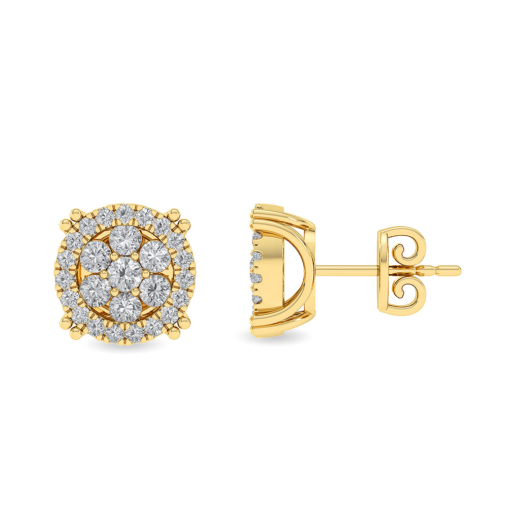 Certified 14K Gold 0.6ct Natural Diamond F-I1 Designer Round Stud Yellow Earrings