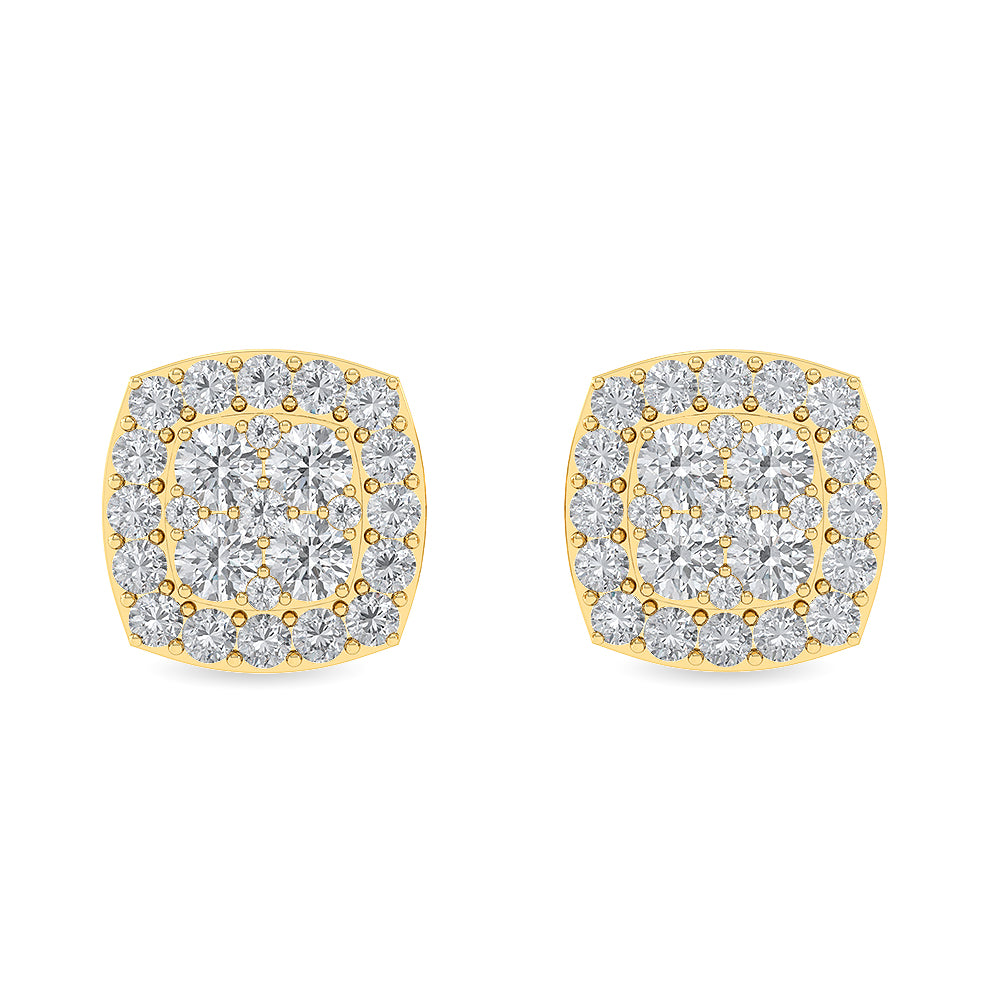 Certified 14K Gold  1.2ct Natural Diamond Halo Cushion Square Double Earrings