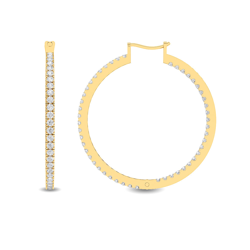 Certified 14K Gold 0.7ct Natural Diamond 26mm Oval Inside Outside Hoop Yellow Earrings