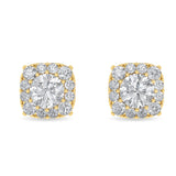 Certified 14K Gold  1.44ct Natural Diamond Halo Square Cushion Stud Earrings