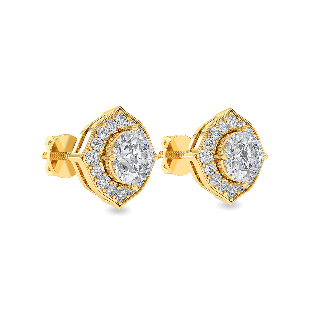 Certified 14K Gold  1.4ct Natural Diamond Halo Double Oval Cushion Stud Earrings