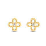 Certified 14K Gold Natural Diamond VS Designer Plus Stud Yellow Earrings