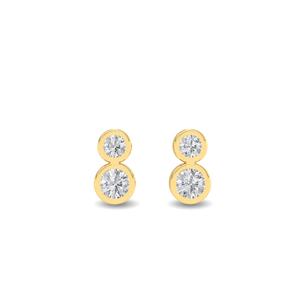 Certified 14K Gold 0.2ct Natural Diamond Vertical 2 Stone Stud Bezel Earrings