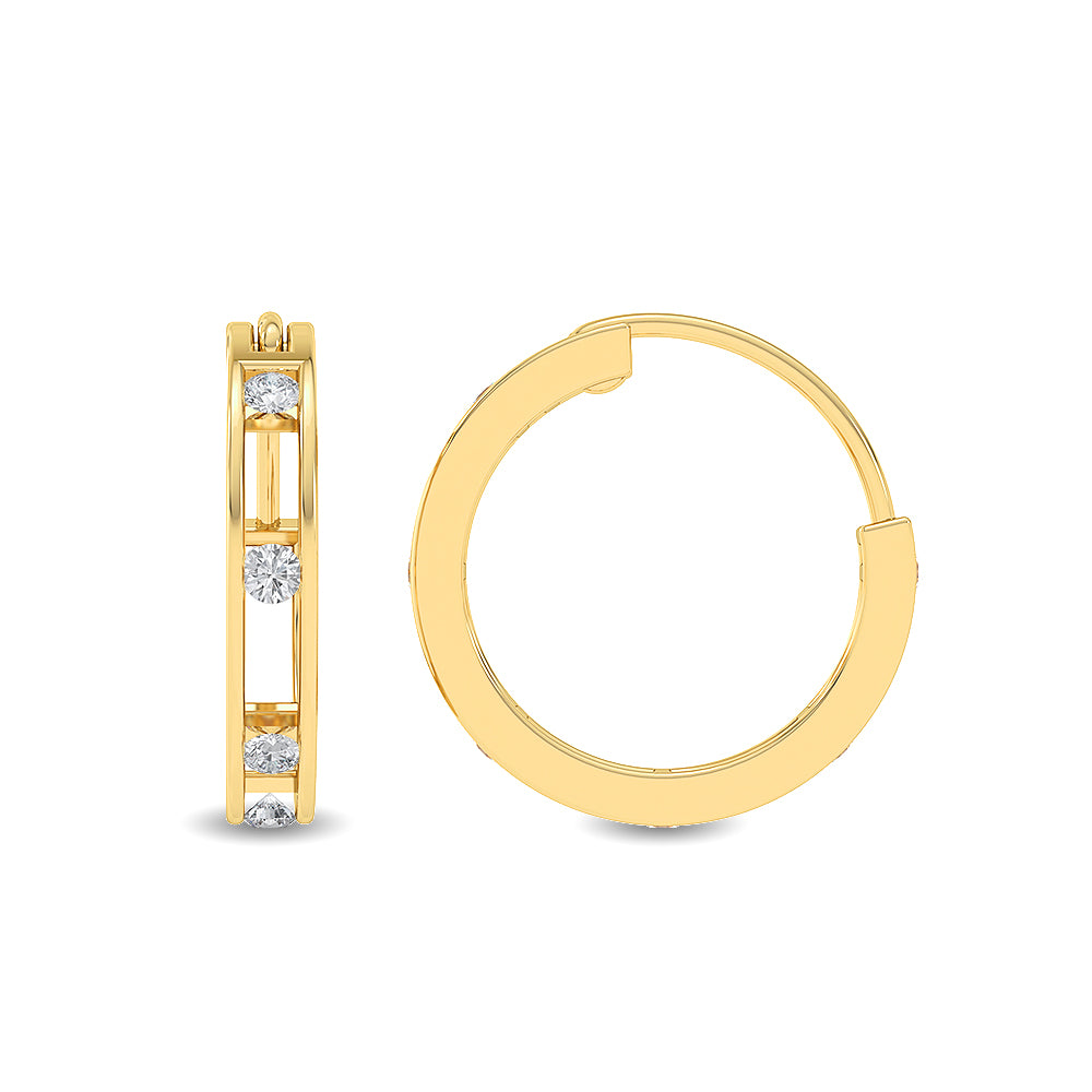 Certified 14K Gold 0.3ct Natural Diamond Huggie Hoop Split Earrings