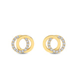 Certified 14K Gold 0.07ct Natural Diamond Double Circle Two Hoop Stud Earrings