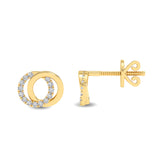 Certified 14K Gold Natural Diamond Designer 2 Ring Circles Stud Yellow Earrings