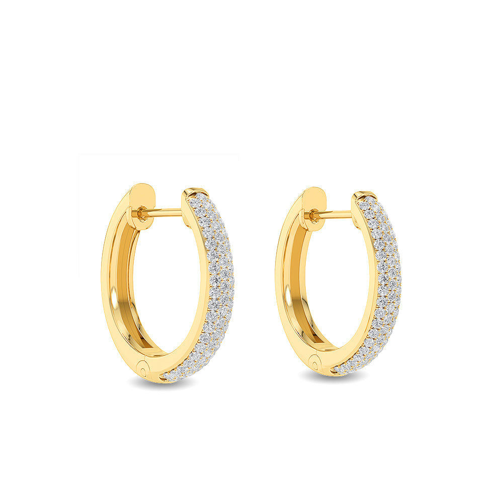 Certified 14K Gold 0.1ct Natural Diamond Huggie Hoop Channel Double Row Earrings
