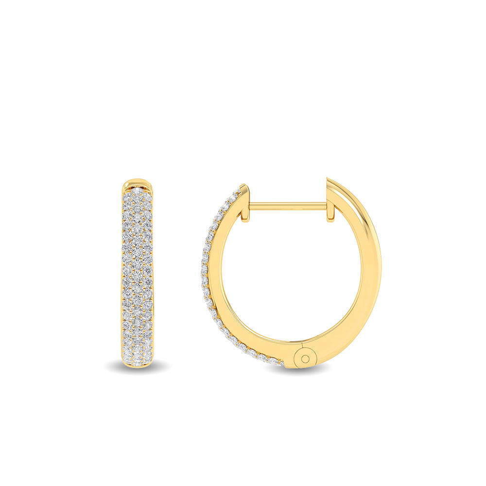 Certified 14K Gold 0.1ct Natural Diamond Huggie Hoop Channel Double Row Earrings
