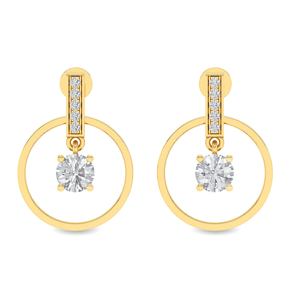 Certified 14K Gold  1.3ct Natural Diamond Dangle Hoop Floating Charm Earrings