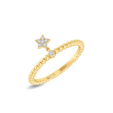 Certified 14K Gold 0.05ct Natural Diamond Star Charm Bead Ring