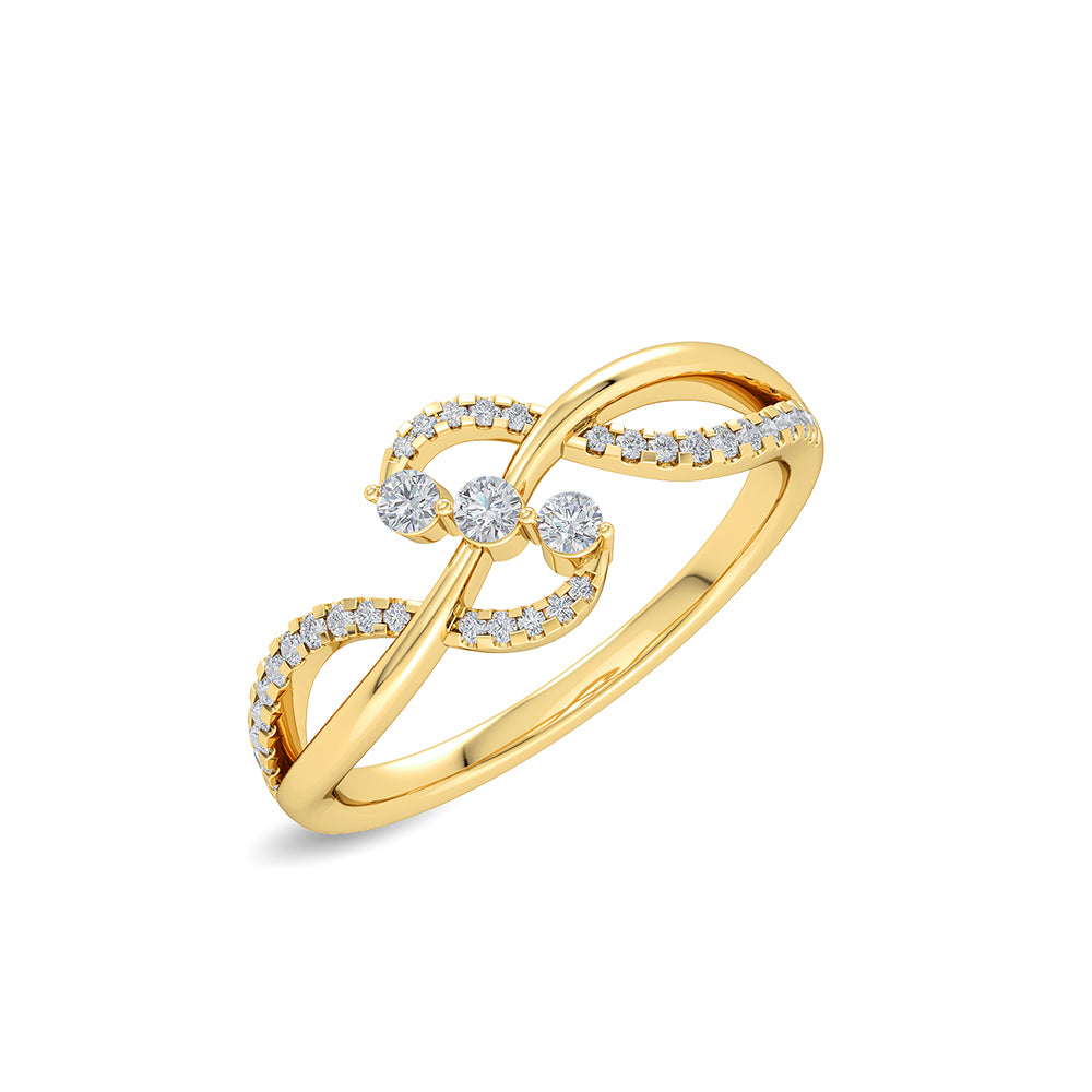 Certified 14K Gold 0.25ct Natural Diamond E-I1 Designer Curved Twist Yellow Ring