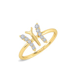 Certified 14K Gold 0.21ct Natural Diamond Open Butterfly Delicate Stack  Ring