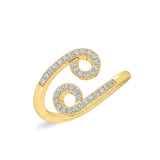 Certified 14K Gold  0.3ct Natural Diamond Wave Zodiac Stackable S P-Shaped Note Ring