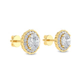 Certified 14K Gold 1.16ct Natural Diamond Halo Studs Two Stone Cluister  Earrings