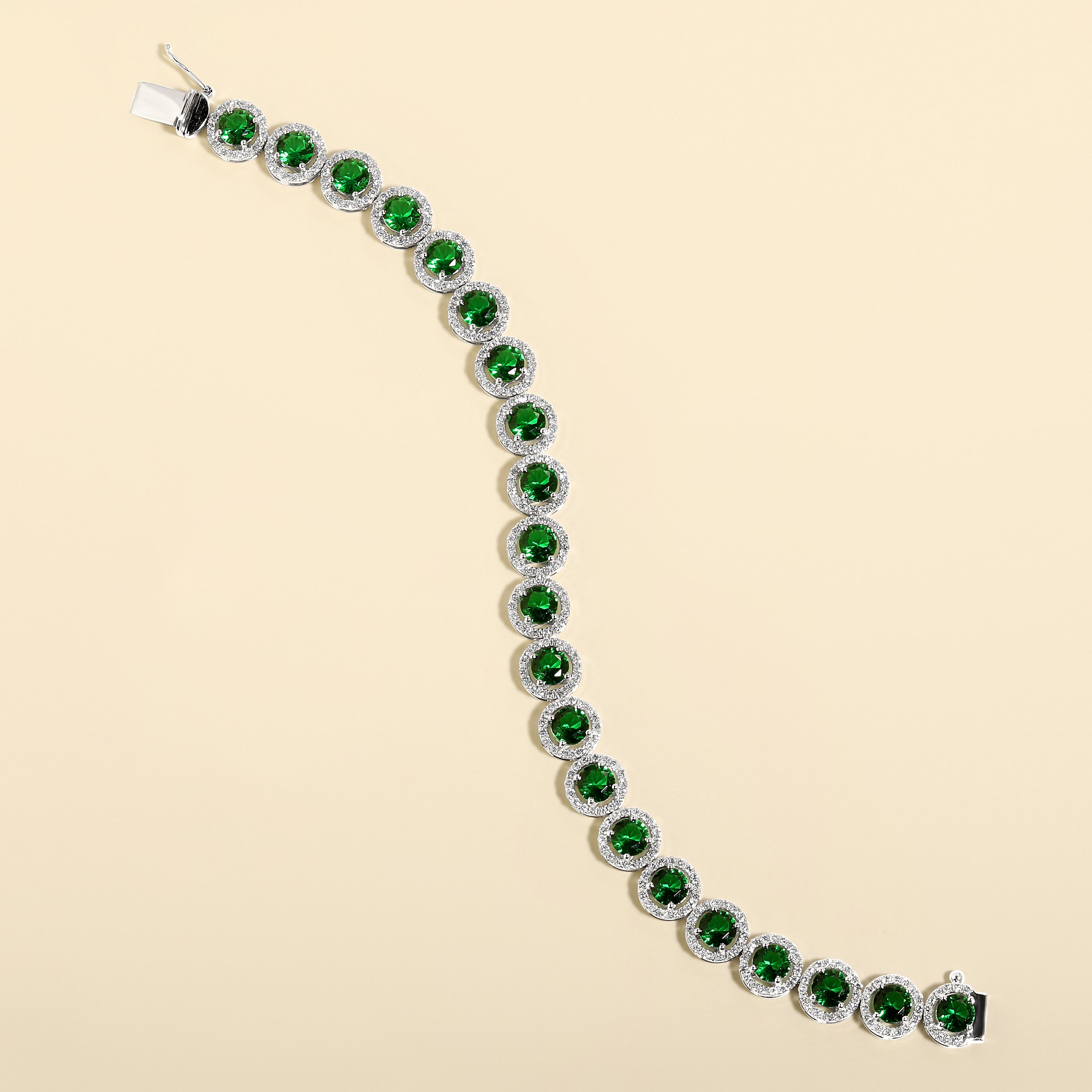 Certified 14K Gold 10.6ct Natural Diamond w/ Simulated Green Emerald Round Tennis White Bracelet