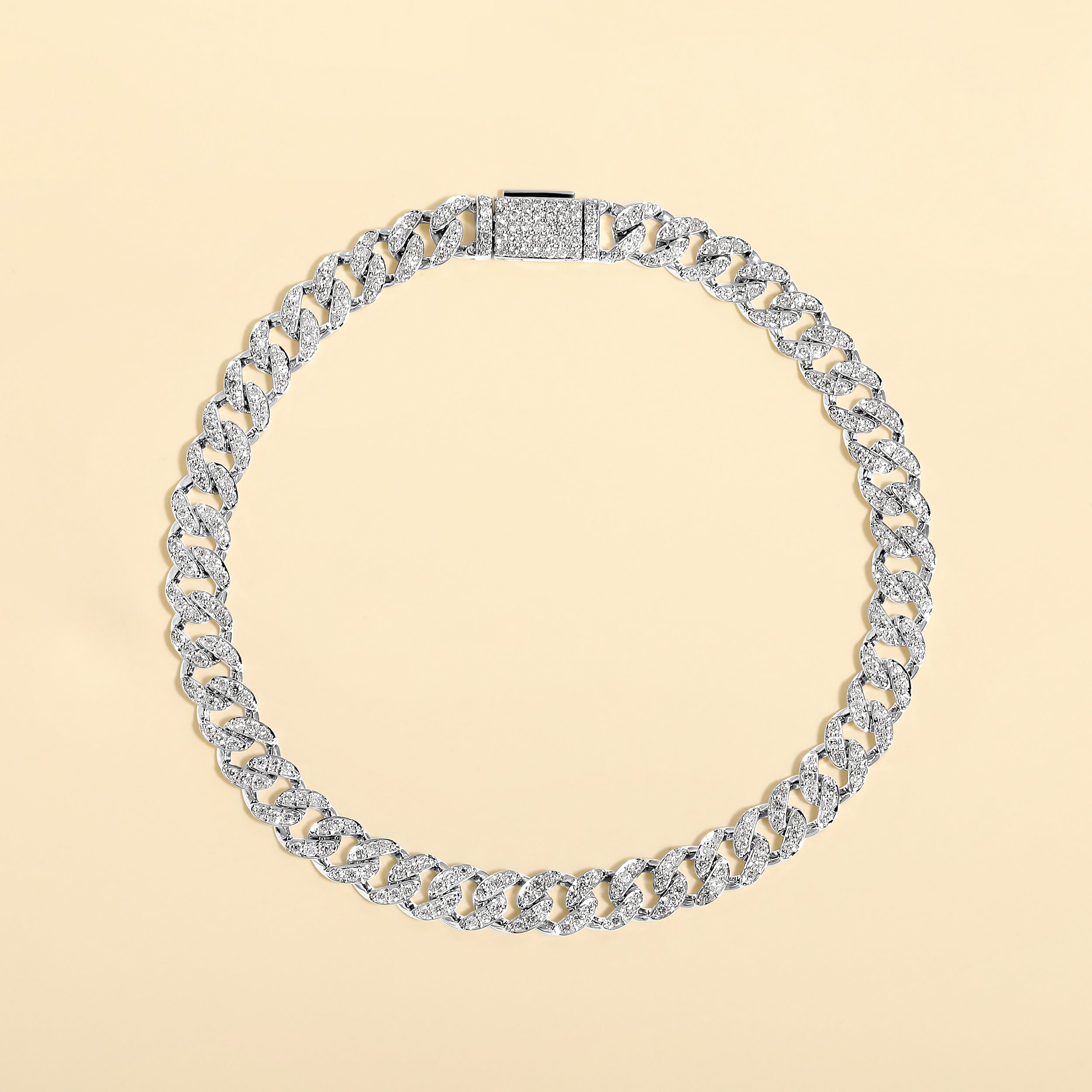 Certified 10K Gold 1.3ct Natural Diamond F-I1 5.3mm Cuban Link Chain White Bracelet