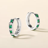 Certified 14K Gold 0.5ct Natural Diamond w/ Simulated Emerald Hoop White Earrings