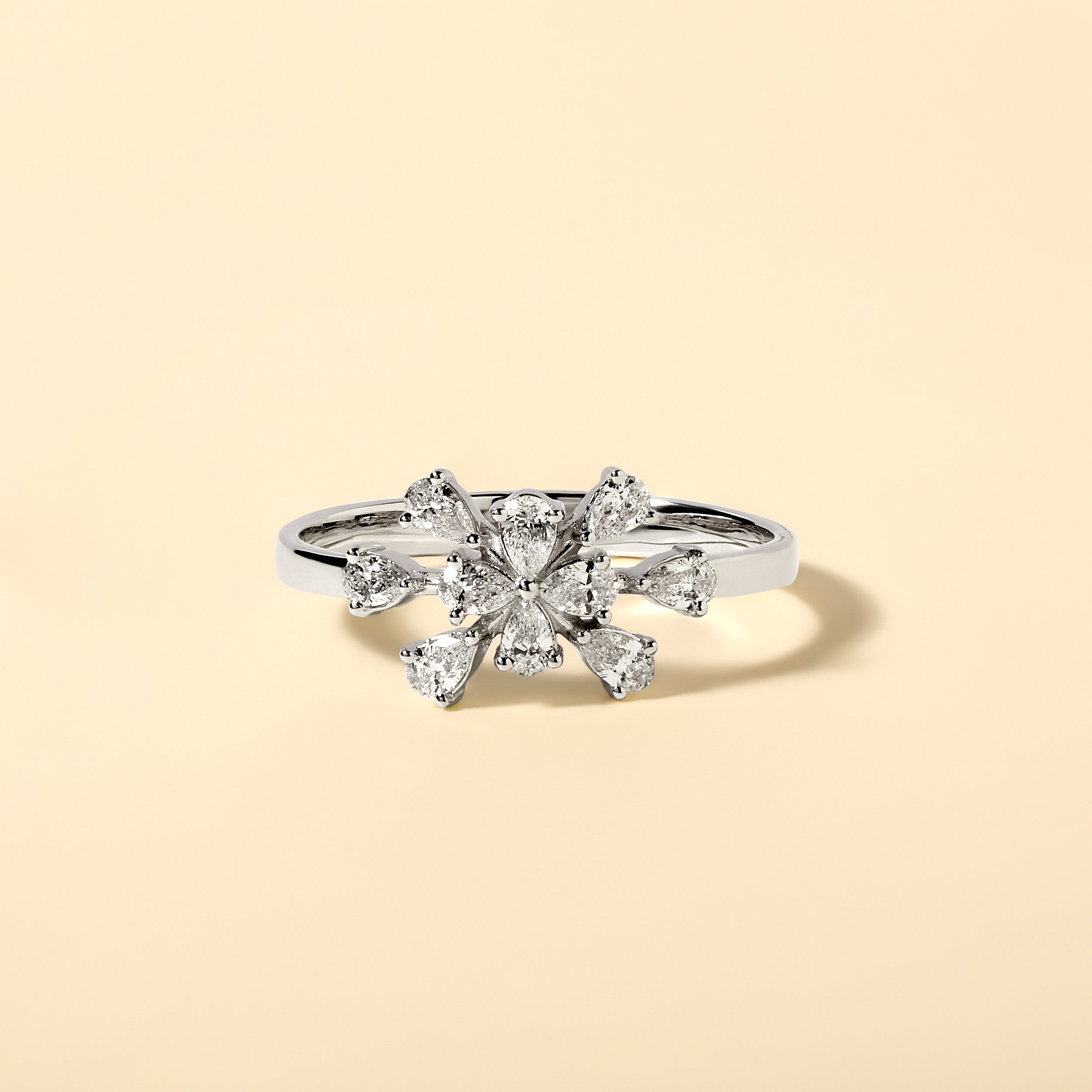Certified 14K Gold 0.5ct Lab Created Diamond E-VVS Designer Pear Snowflake White Ring