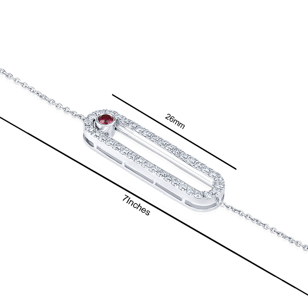 Certified 14K Gold 0.3ct Natural Diamond w/ CZ Red Stone Designer Eye White Bracelet