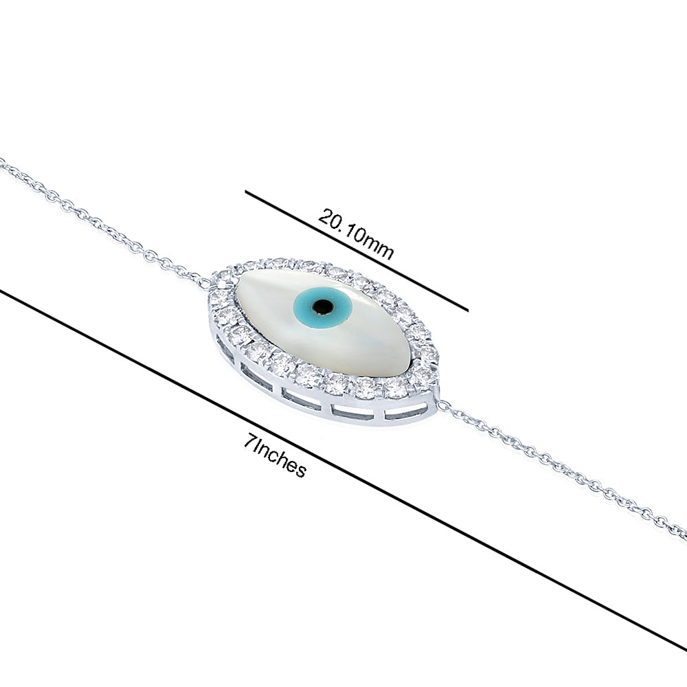 Certified 14K Gold 0.5ct Natural Diamond F-VS Designer Blue Evil-Eye White Bracelet