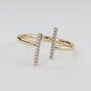 Certified 14K Gold Natural Diamond H-VS Designer Delicate 2 Line Thin Yellow Ring