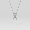 Certified 14K Gold Natural Diamond VS-SI Awareness Support Ribbon White Necklace