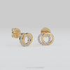 Certified 14K Gold Natural Diamond Designer 2 Ring Circles Stud Yellow Earrings