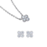Certified 14K Gold 0.3ct Natural Diamond E-VS Small Clover White Necklace Earrings Set