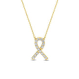Certified 14K Gold Natural Diamond E-I1 Breast Cancer Awareness Support Ribbon Yellow Necklace