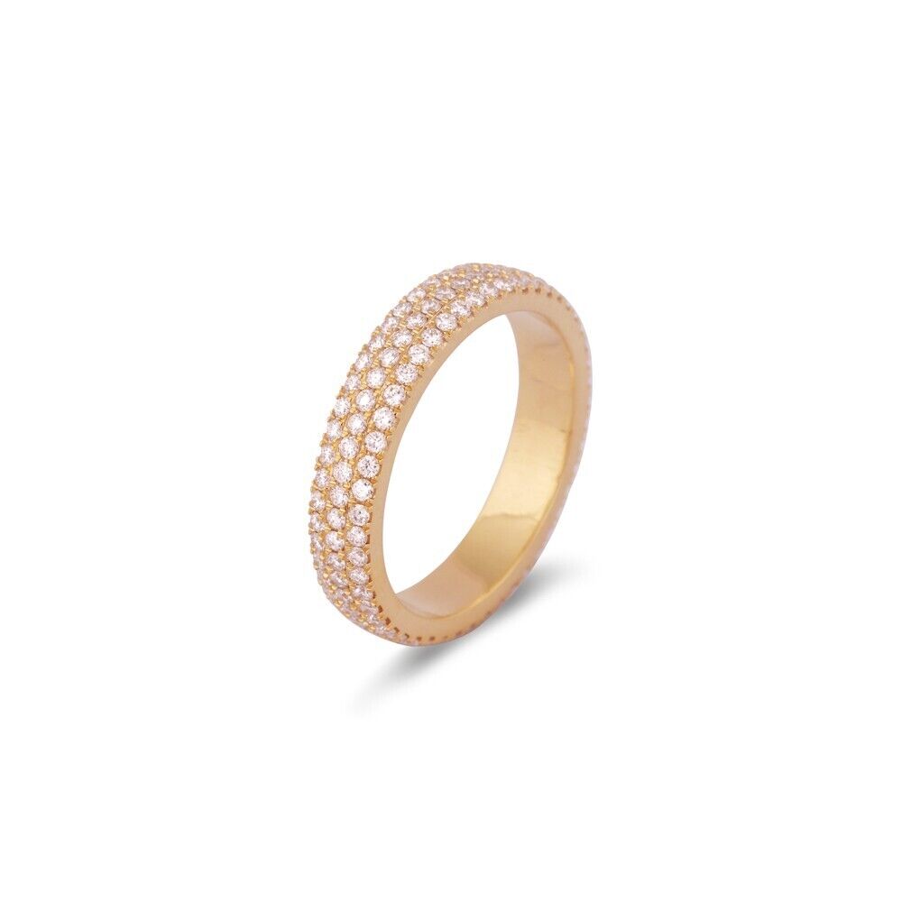 Certified 18K Gold 0.9ct Natural Diamond F-VVS Wedding Eternity Band Yellow Ring