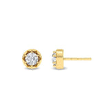 Certified 14K Gold 0.5ct Natural Single Diamond VS Designer Small Stud Yellow Earrings