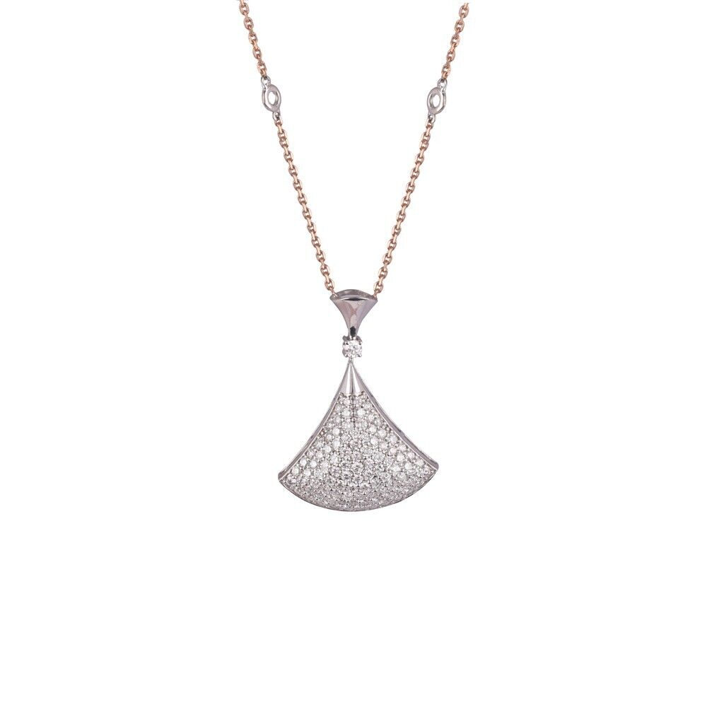 Certified 18K Gold 1.3ct Natural Diamond F-VVS Chain Divas Rose Necklace