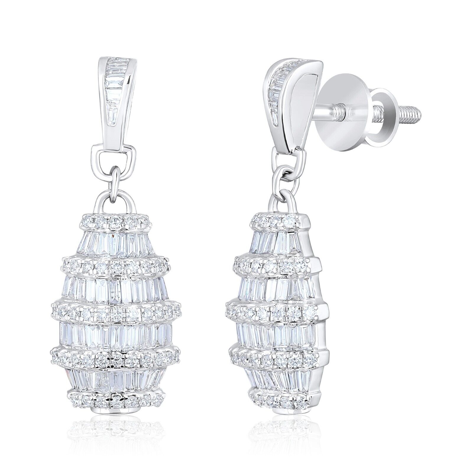 Certified 14K Gold 1.9ct Lab Created Diamond E-VVS Baguette Chandelier Drop White Earrings