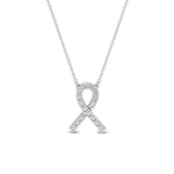 Certified 14K Gold Natural Diamond E-I1 Breast Cancer Awareness Support Ribbon White Necklace