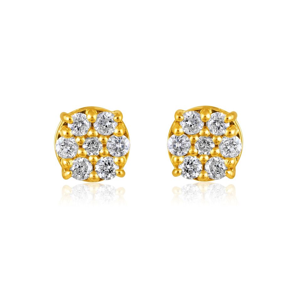 Certified 14K Gold 0.2ct Natural Diamond E-I1 Small Round Stud Yellow Earrings