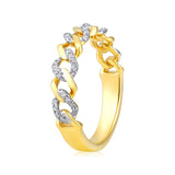 Certified 0.2ct Natural Diamond 10K Gold Designer Chain Link Band Yellow Ring