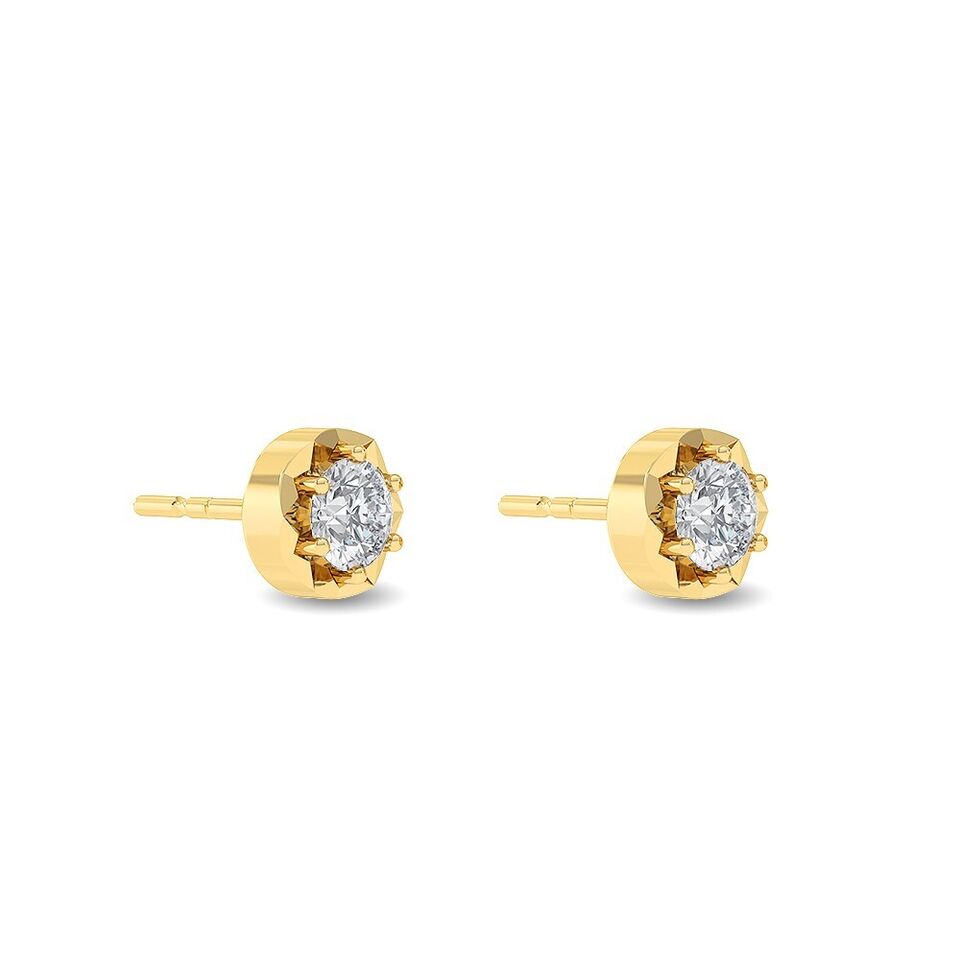 Certified 14K Gold 0.5ct Natural Single Diamond VS Designer Small Stud Yellow Earrings