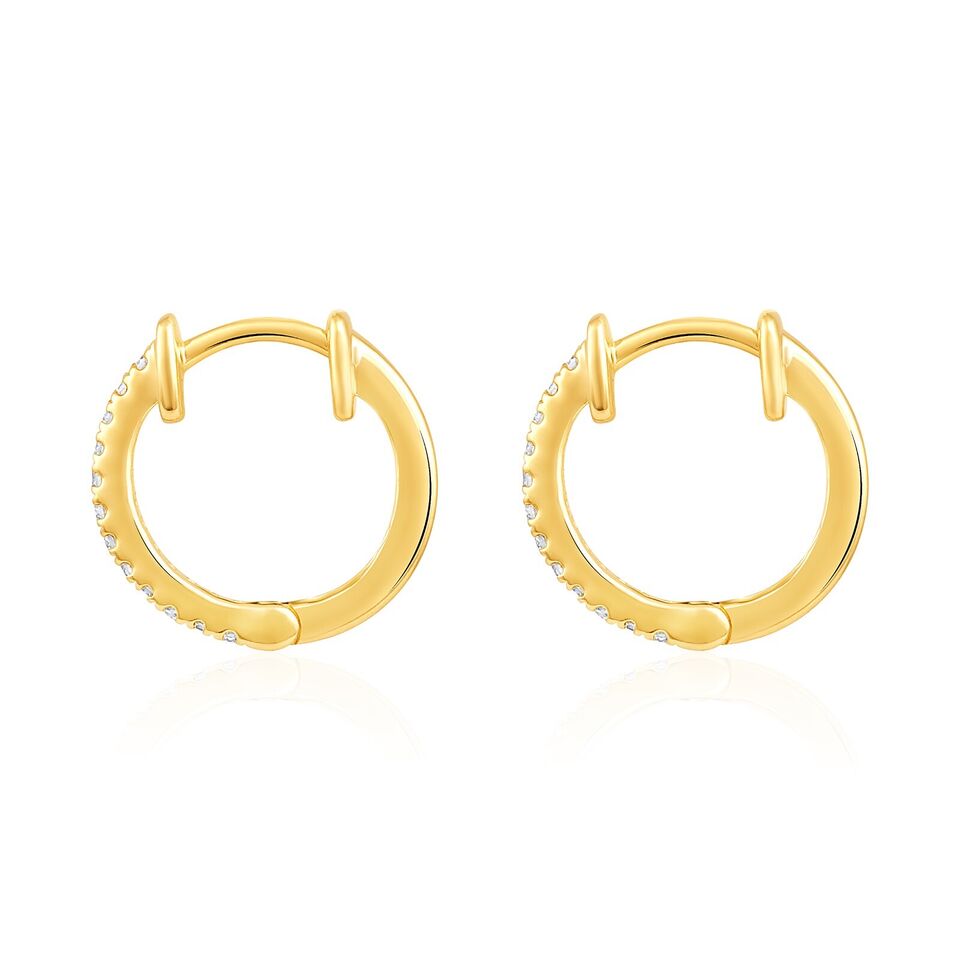 Certified 14K Gold 0.1ct Natural Diamond E-I1 Huggie 11.5mm Hoop Yellow Earrings