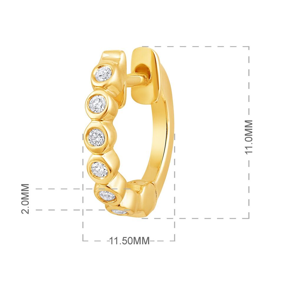 Certified 14K Gold 0.1ct Natural Diamond F-SI Bezel 11.5mm Hoop Yellow Earrings