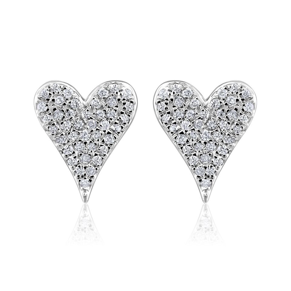 Certified 14K Gold 0.13ct Natural Diamond F-I1 Small Heart Stud White Earrings